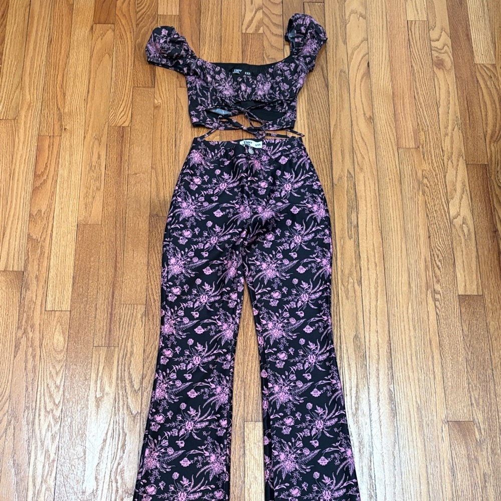 Tiger Mist Black and Pink Floral Jumpsuit